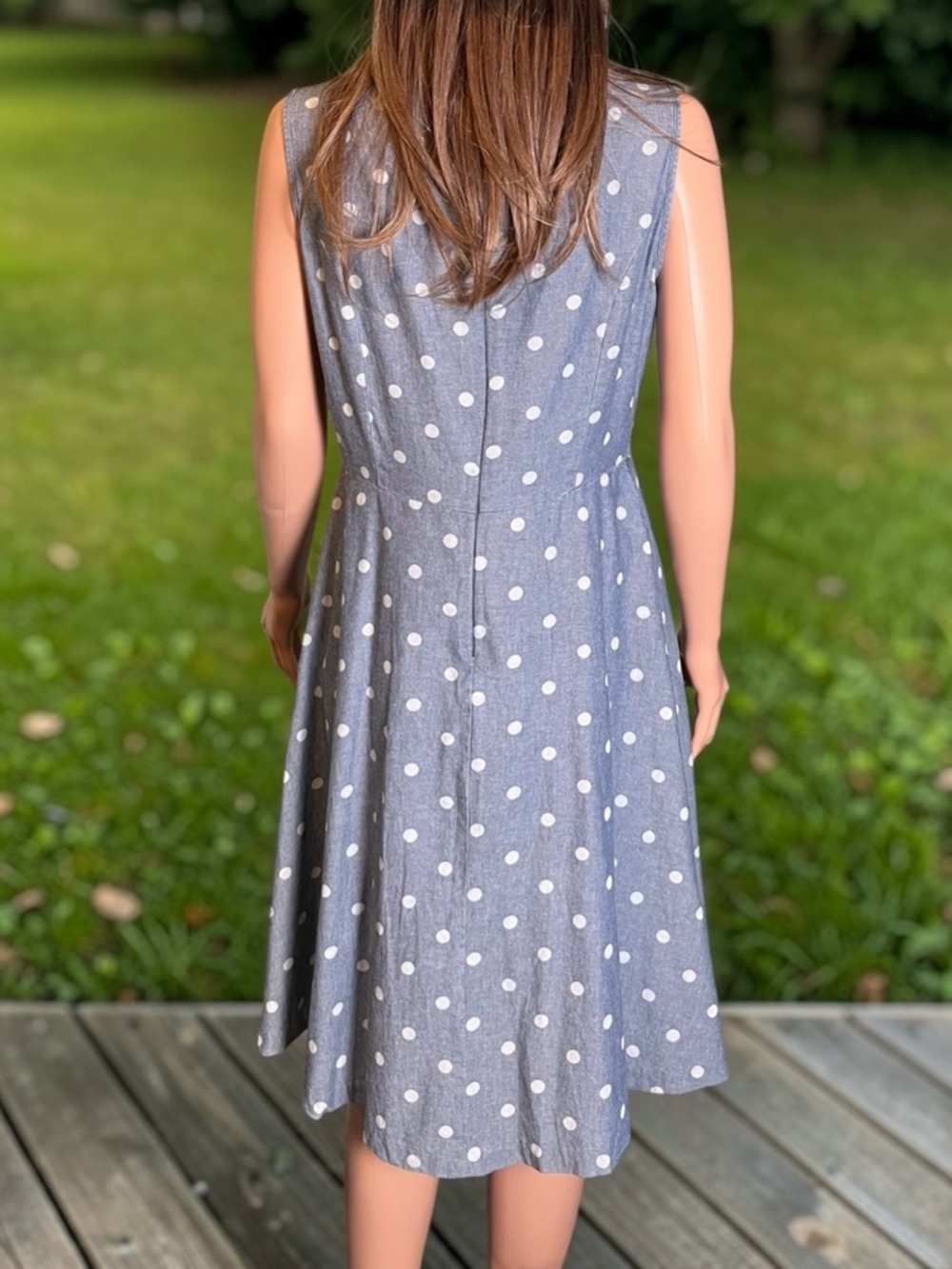 Talbots Petites 10P Polka Dot Cotton Dress Blue A-Line Pockets - Picture 6 of 8